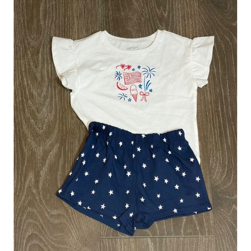Carters Just One You 18M Girls 4th of July Patriotic Star Shorts Set White Navy